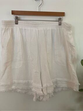 Cynthia Rowley White Textured Fringe-Hem High-Rise Shorts
